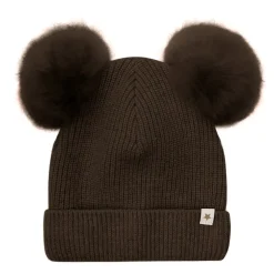 Alpaka Pompom Strikket Hat Mørkebrun