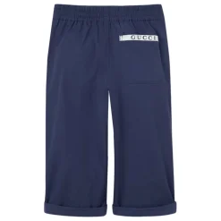 Blå Bomuld Poplin Bukser med Detalje