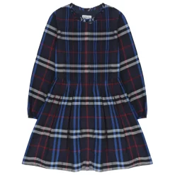 Blå Børne Bomulds Kjole med Tartan Mønster