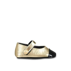 Guld Læder Ballet Flats med Strop