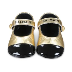 Guld Læder Ballet Flats med Strop