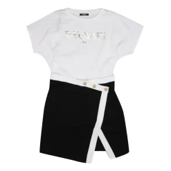 Hvid Bomulds Kjole med Logo Print