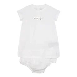 Hvid Bomulds Kjole med Logo Print