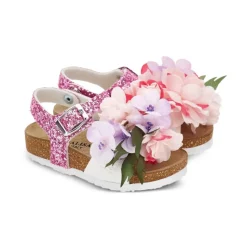 Sandaler med glitter og blomsterapplikation
