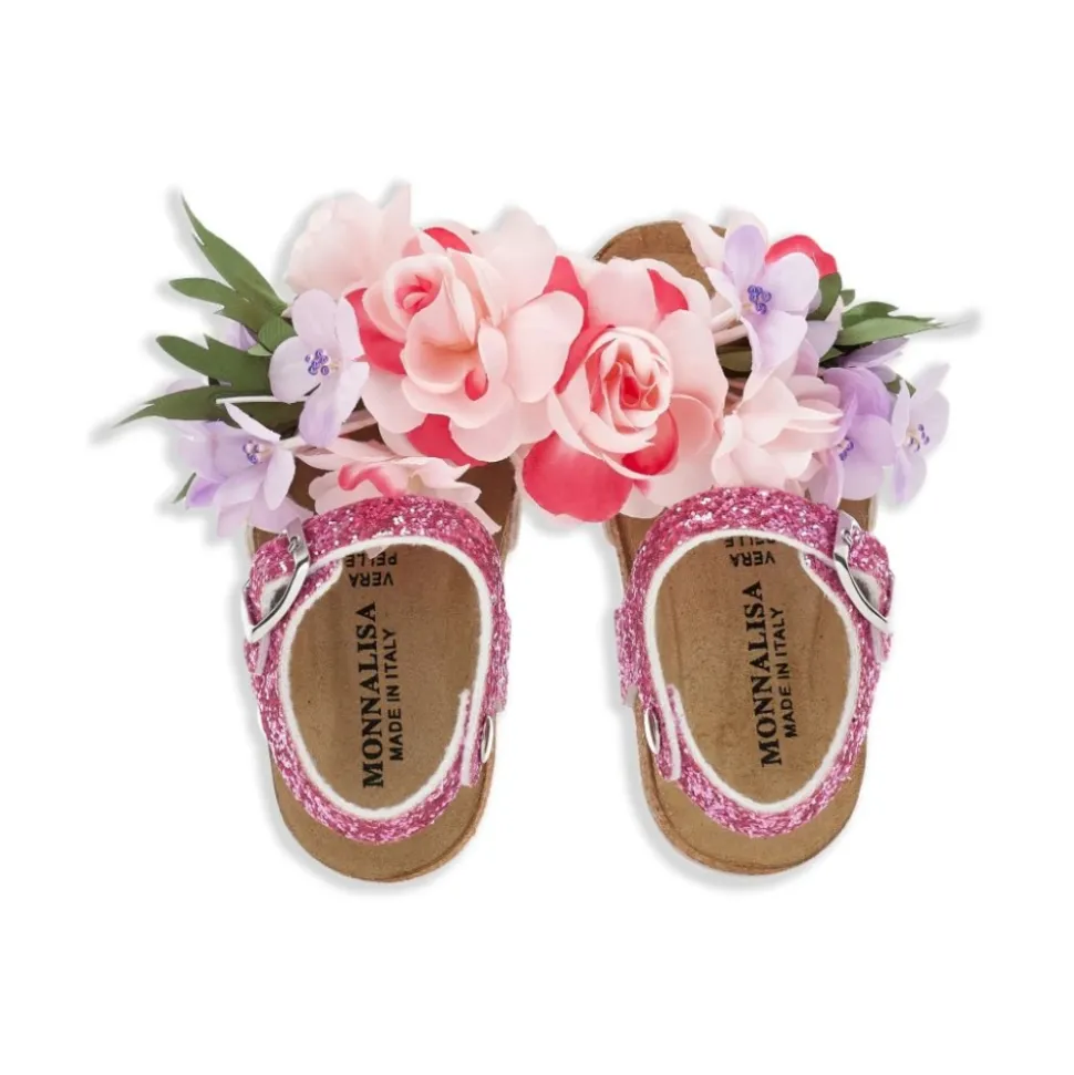 Sandaler med glitter og blomsterapplikation