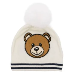 Strikket hue med pompon og Teddy-logo