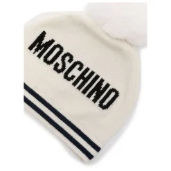 Strikket hue med pompon og Teddy-logo