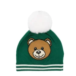 Strikket hue med pompon og Teddy-logo